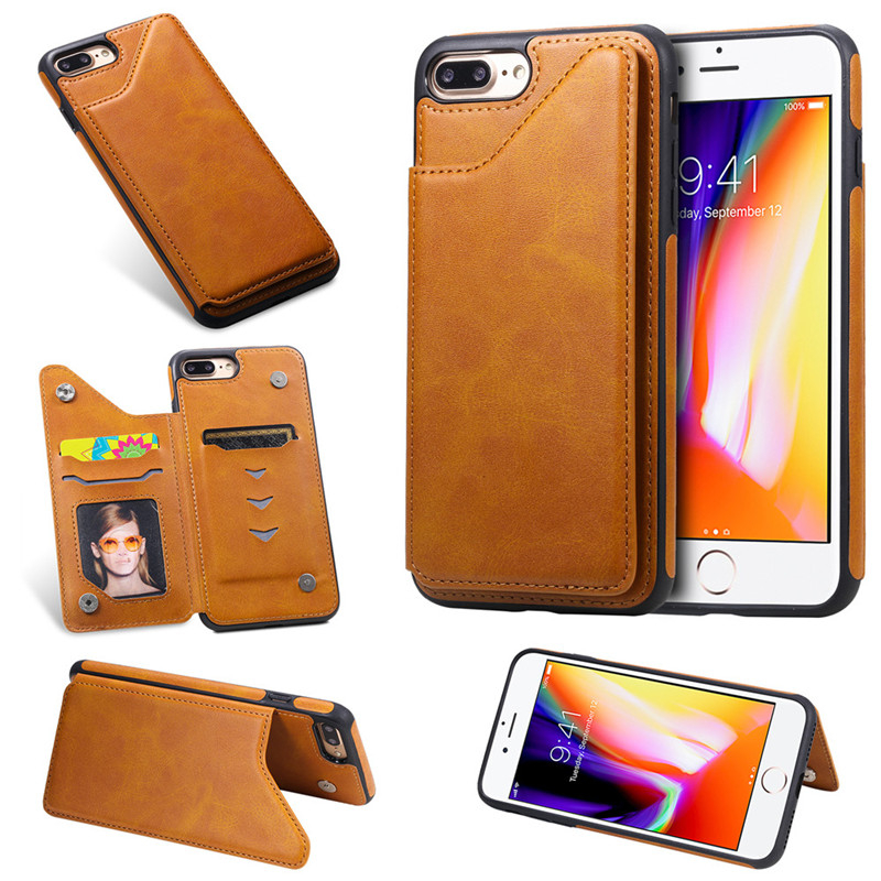 Pure Color Phone Case For iPhone 7 Plus iPhone 8 Plus 5.5 inch PU Leather Wallet Phone Cover with Card Pockets Kickstand
