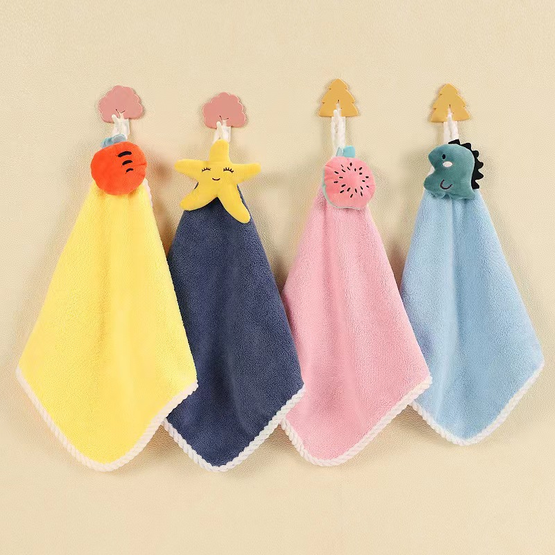 Cartoon Hanging Hand Towel Soft Absorbent Microfiber Kitchen Towel Cute Kids Child Square Towel Baby Quick Dry Bathing Towel
