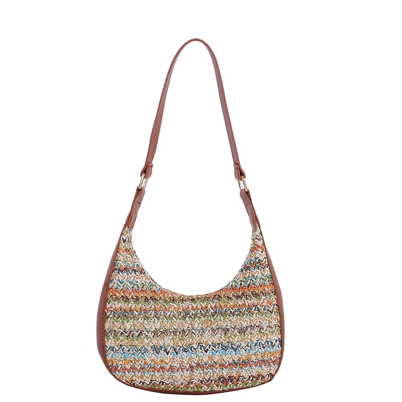 women's casual handbag straw contrast armpit bag striped shoulder bag