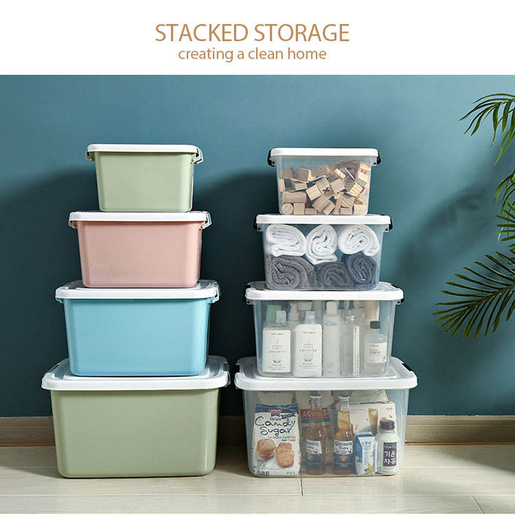 Large Capacity Plastic Storage Box, Multipurpose Stackable Storage Bin with White Latching Lid and Handle Clothes Storage Containers