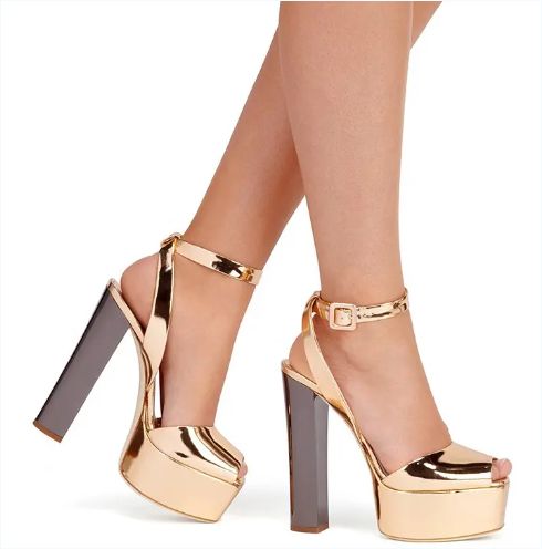 Women Thick Platform Sandals High Chunky Heels Woman Ankle Cross Straps Peep Toe Summer Shoes - ankle strap platform heel shoes for women