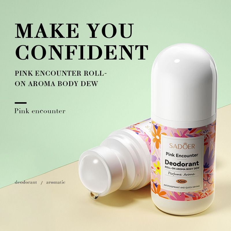 【2 bottles = 74.92GHS, 5 bottles = 155.09GHS】Lanfengling Roll-on Deodorant Small portable roller deodorantPink Encounter (New) 50g
