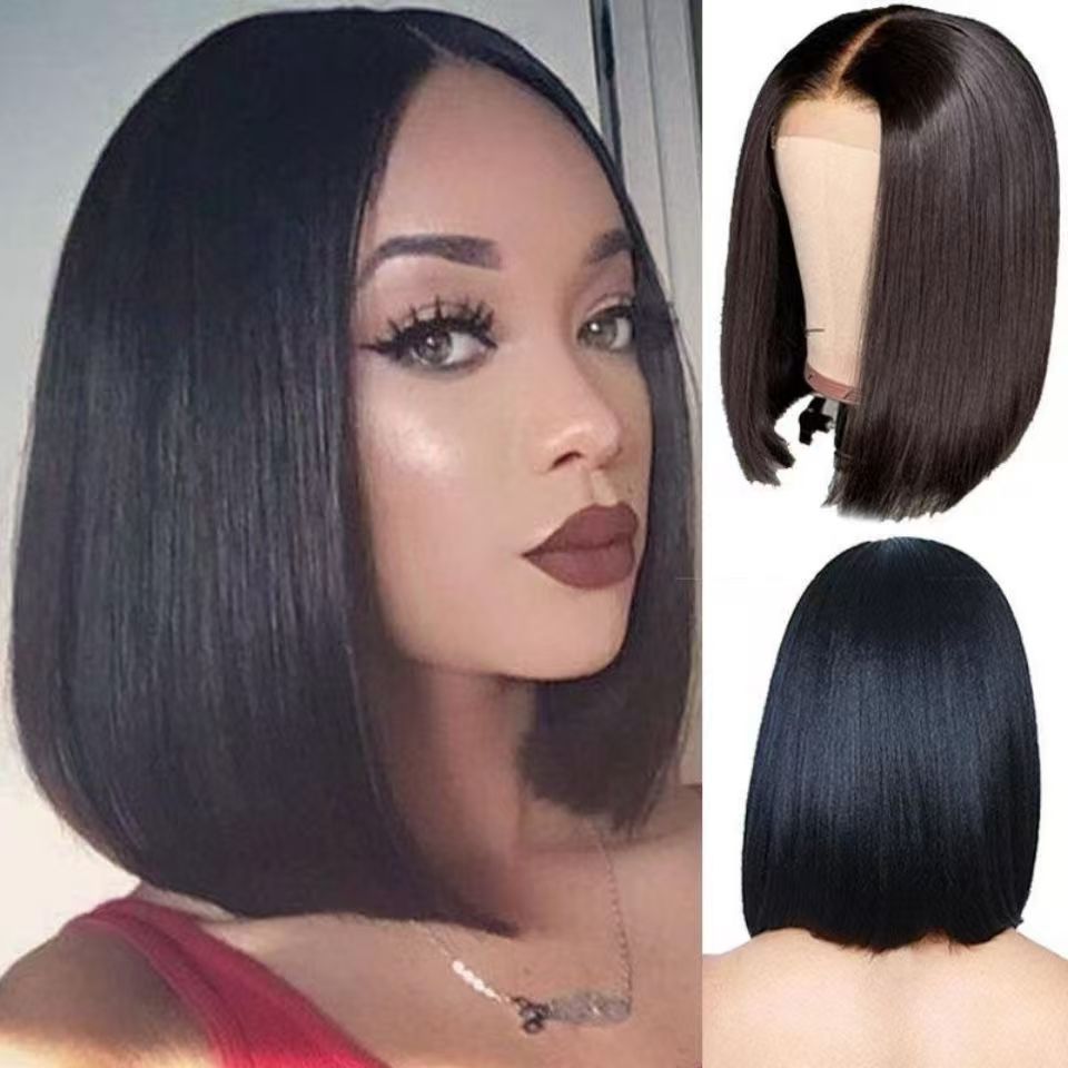 Wig European and American fashion ladies black short straight hair middle parted Bobo bob wig synthetic hair wig