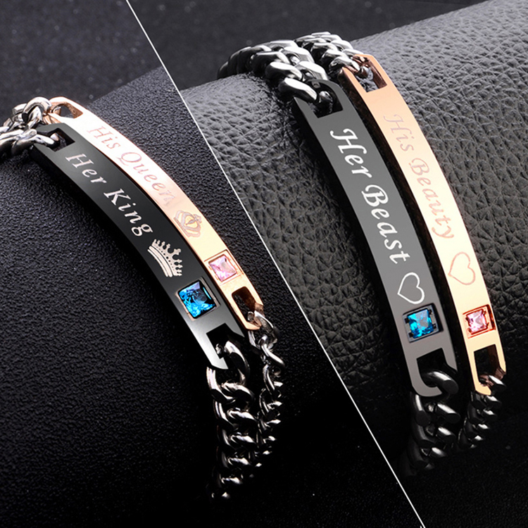 2 Pcs/Set Couple Bracelets Men/Women Bracelets His Queen Her King Bracelet Chain Crystal On Hands Jewelry Lovers Gift Valentine's Day
