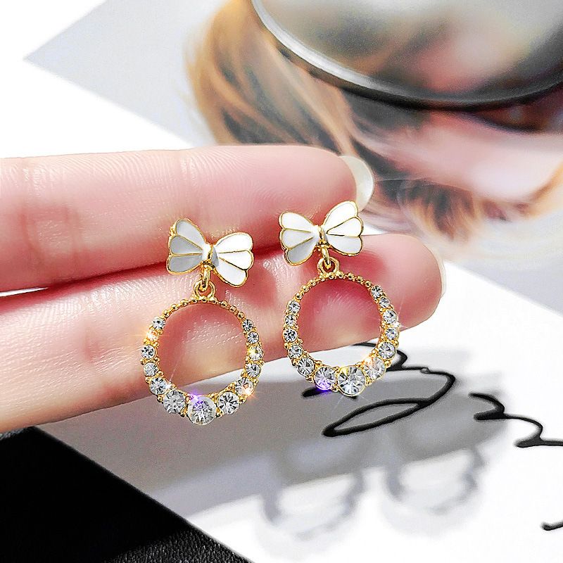 M414 Butterfly circle round zircon stud earrings for women