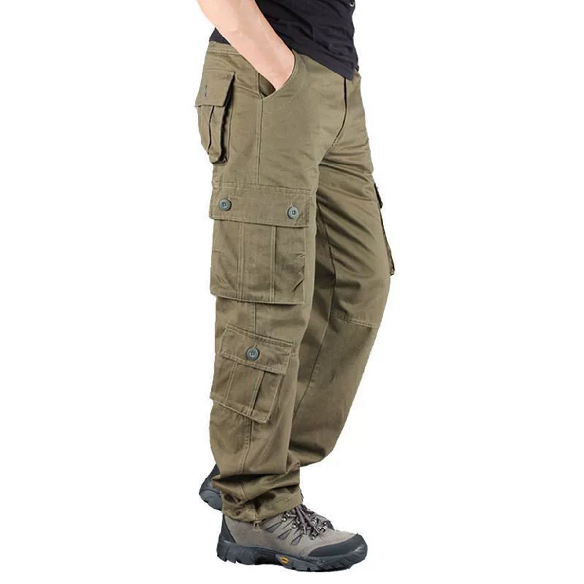 Outdoor men's multi pocket work pants, sturdy cotton casual workwear, long pants, youth