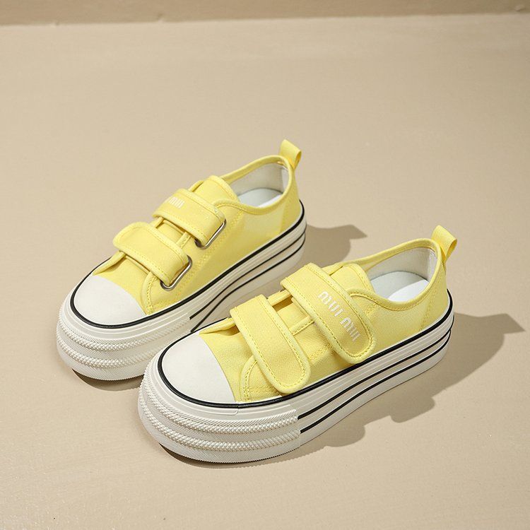New Velcro canvas shoes for women in summer 2025, solid color thick-soled white white sneakers, school-style running casual shoes