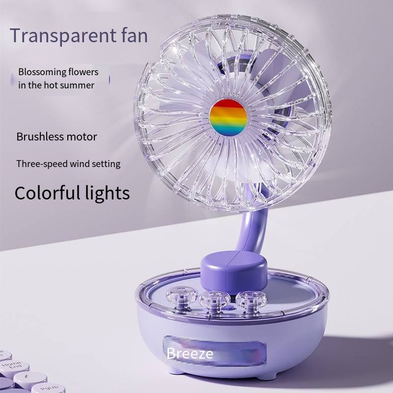 Transparent Desktop Small Fan USB Rechargeable Portable Electric Fan Household Mini Cooling Fan for Office Student Dormitory