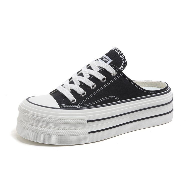 Candy-colored canvas shoes for women 2025 summer new style a single shoe with a full head preppy style thick sole simple half slipper
