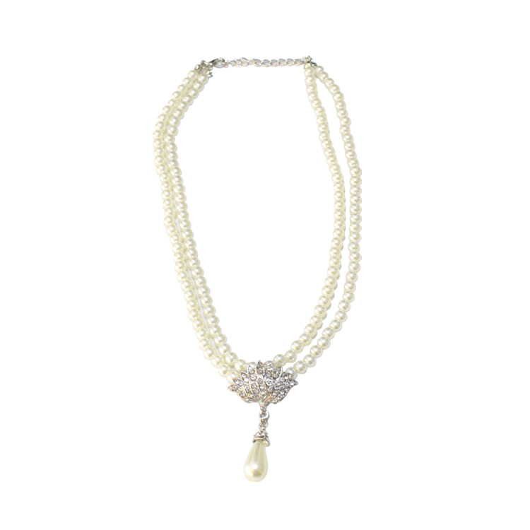 Women's Crystal Cream Faux Pearl Multilayer Vintage Bridal Necklace and Earring Set Jewelry