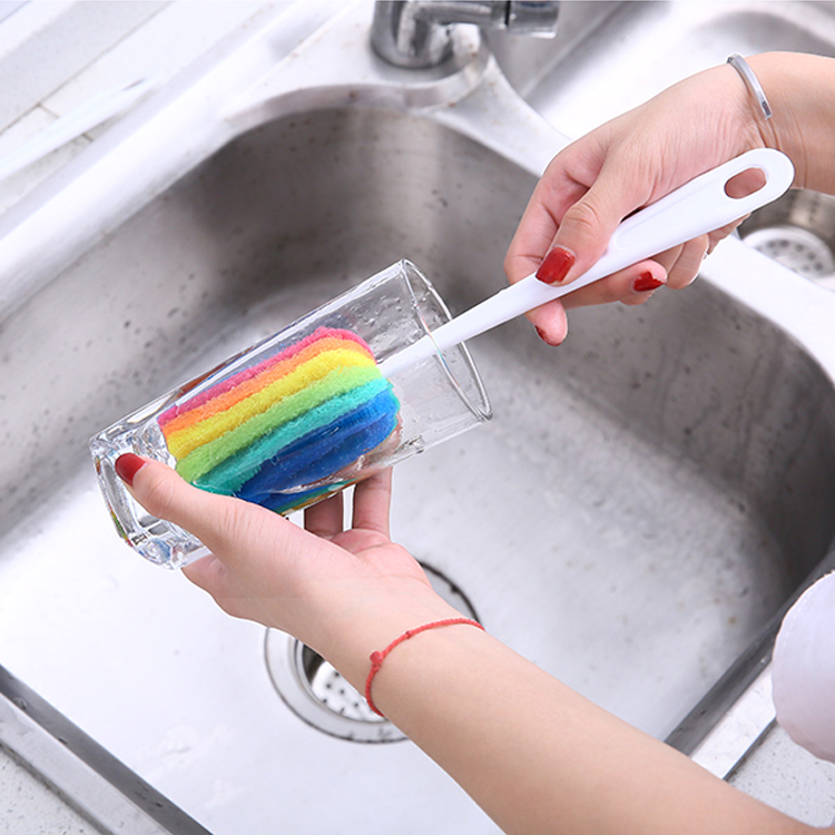 Soft Hanging Sponge Cleaning Brush Cleaner with Long Handle Cup Feeding Bottle Scrubber Washing Brushes for Coffee Glasses Pot Milk Cup Mugs Wine bottle Baby Bottles