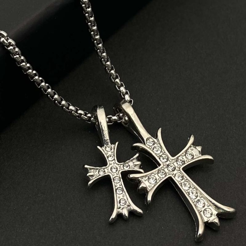 Double cross pendant necklace CRRSHOP Stainless steel necklace, full diamond free shipping