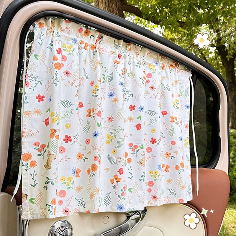 Summer Cartoon Cotton Car Curtain Suction Cup Vehicle Sunshade UV Protection Heat Insulation Light Blocking Cover Universal Side Window Sun Visor for Car
