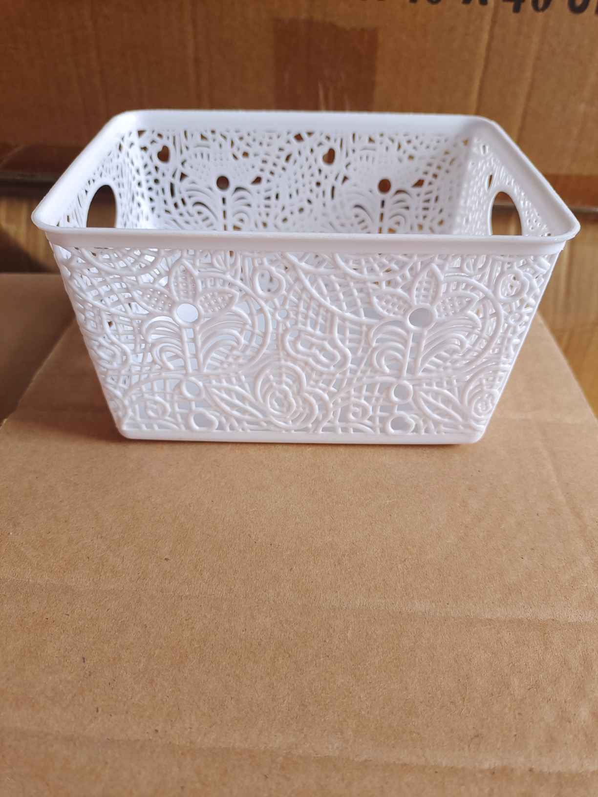 Household storage basket kitchen stacking storage basket portable desktop sundries hollow imitation rattan plastic storage basket