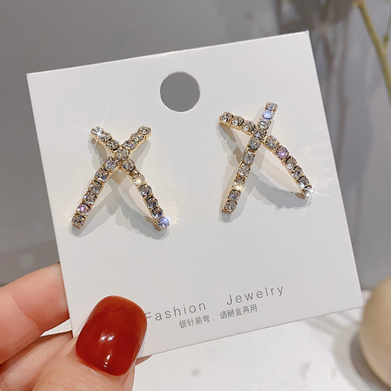 M186 Women's Simple X Letter Set Diamond Earrings Jewelry Gift