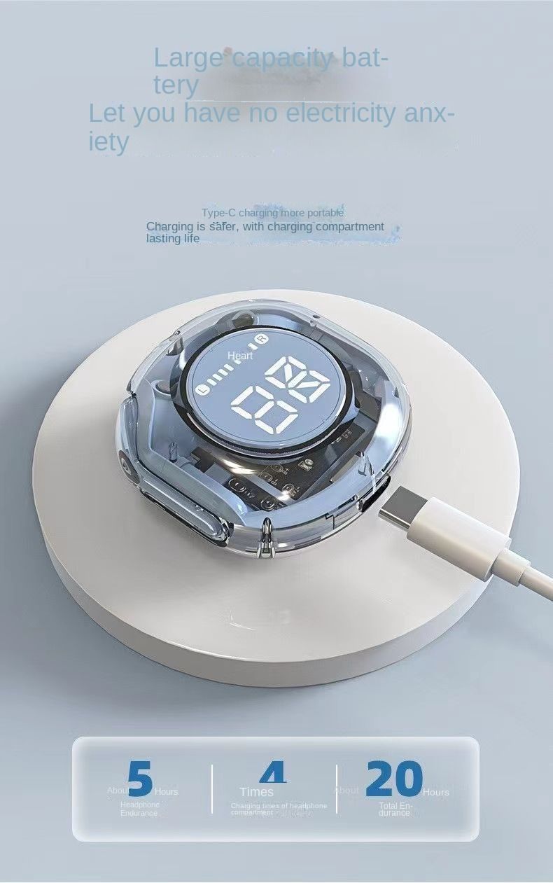 New sports Bluetooth HK6 headphones transparent digital display long battery life transparent second-generation noise reduction