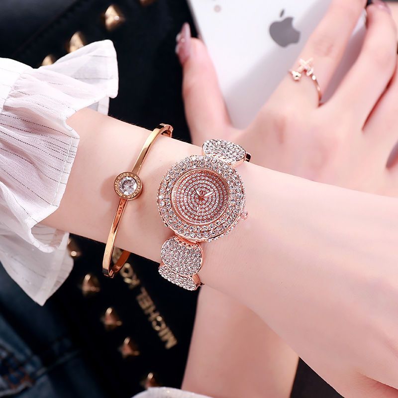 Women Watches Diamond Luxury Watch All-Over Rhinestone Gold Bracelet Watch