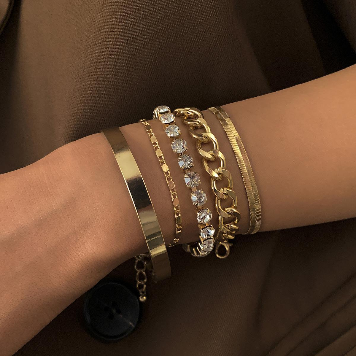1330 Women's Retro Simple Geometric Multi Element Bracelet Rhinestone Bracelet Set