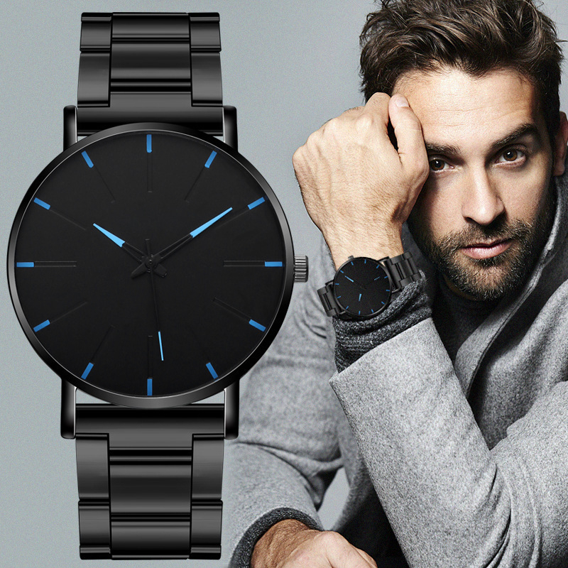 1101-8 Fashion Mens Watches Ultra Thin Quartz Watch Men Casual Slim Mesh Steel Business Watch