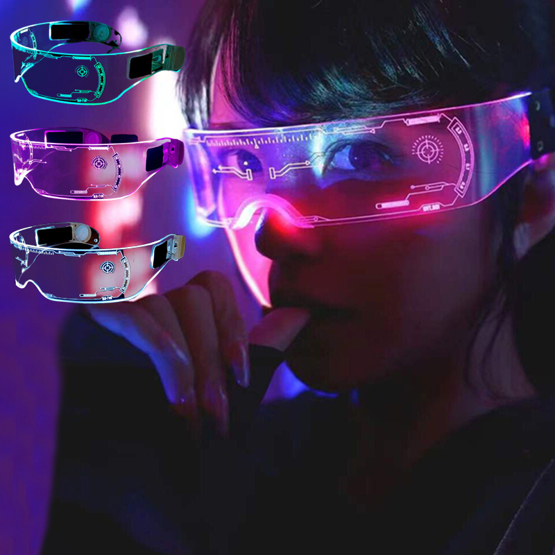AMZ2020 Led Sci-fi Colorful Luminous Glasses Acrylic Net Red Flash Cheer Glasses Bar Atmosphere Dance Props Glow In The Dark Led Glasses