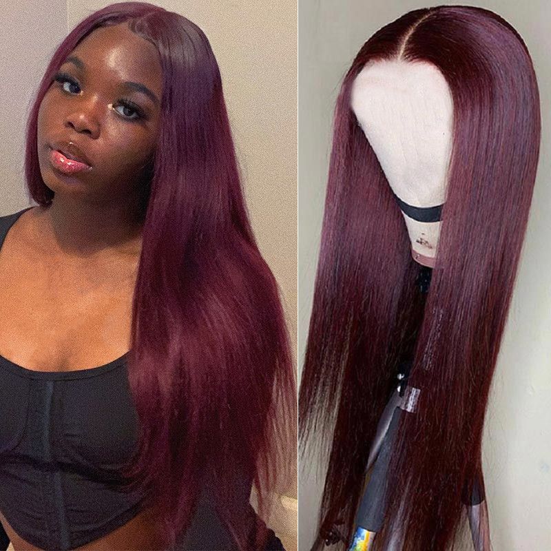 Ladies European and American wine red medium long straight hair high temperature silk chemical fiber full head wig 2362