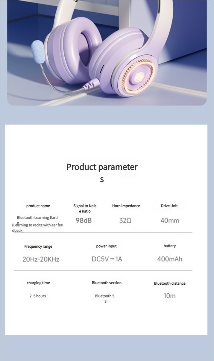 Cat Ear Ears Back Earphones Head Mounted Children's Recitation Bluetooth Student Learning Specific Luminous Endorsement Artifact