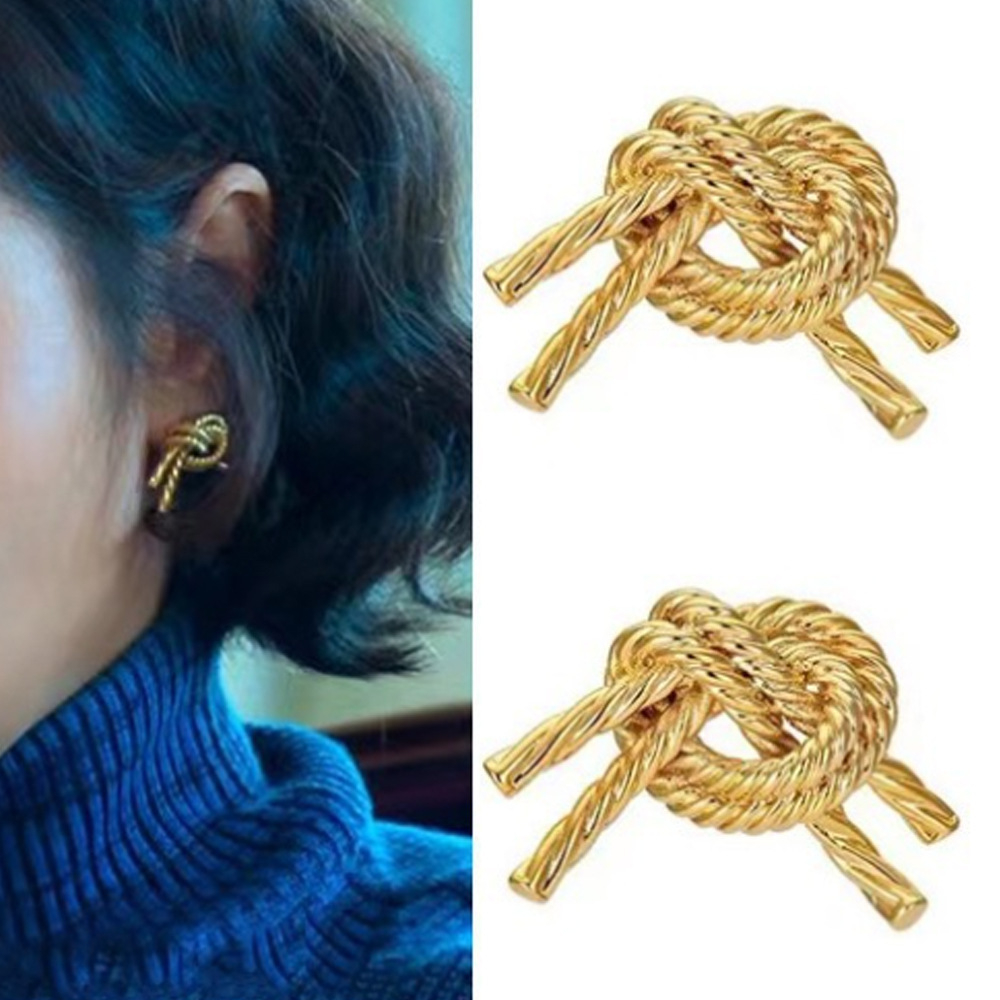 Silver Needle Cord Knot Earrings Personalized Design Metal Wind Earrings Fashion Light Luxury High Sense New Earrings