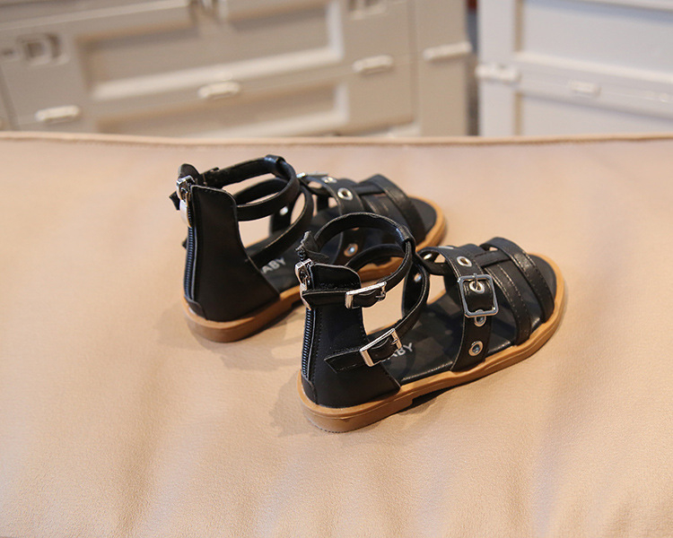 Women Girls Roman Shoes Open-toe Buckle Flat Casual Soft Bottom Sandals High Top Children's Beach Shoes
