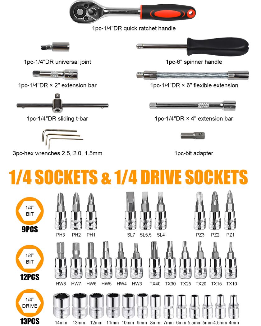 Mythco 46Pcs Socket Wrench Set - Auto Repair Tool Kit Black