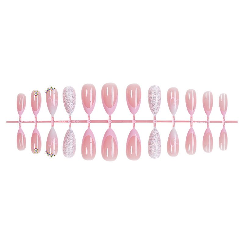 Ins-style nail art nail patches for Valentine's Day, hand-worn nail with white gradient glitter, artificial nail patches