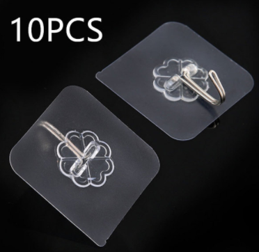 10 Pcs Wall Hook Multi-Function Transparent Strong Self-adhesive Key Coat Towel Door Hanger Hooks for Hanging Kitchen Bathroom Storage Rack