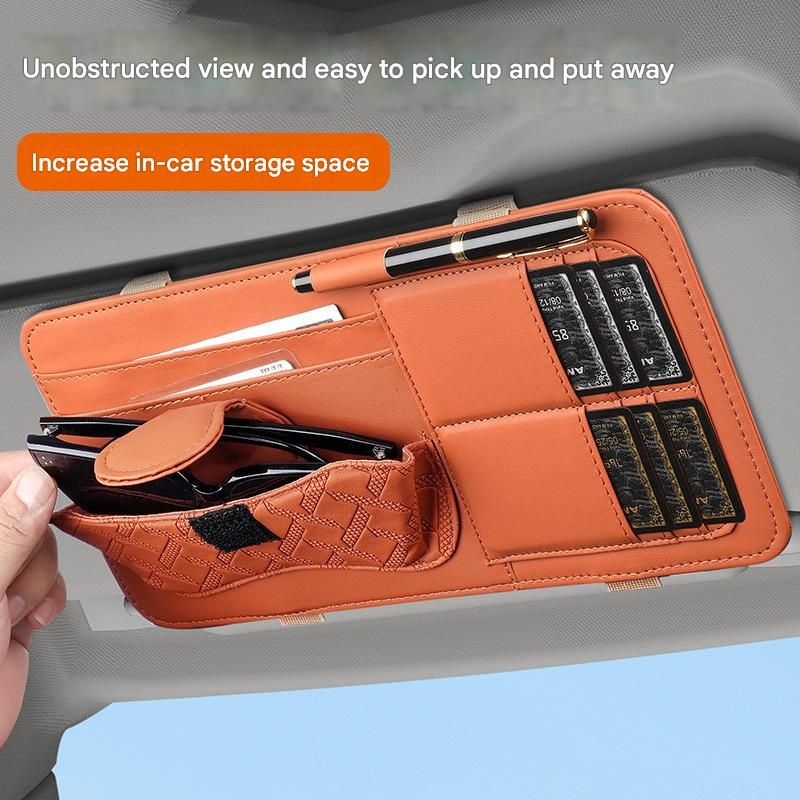 Car Multifunctional Sun Visor Storage Box Tissue Bag Sunglasses Holder Ticket Clip Auto Sun Visor Eyeglass Organizer Interior Accessories
