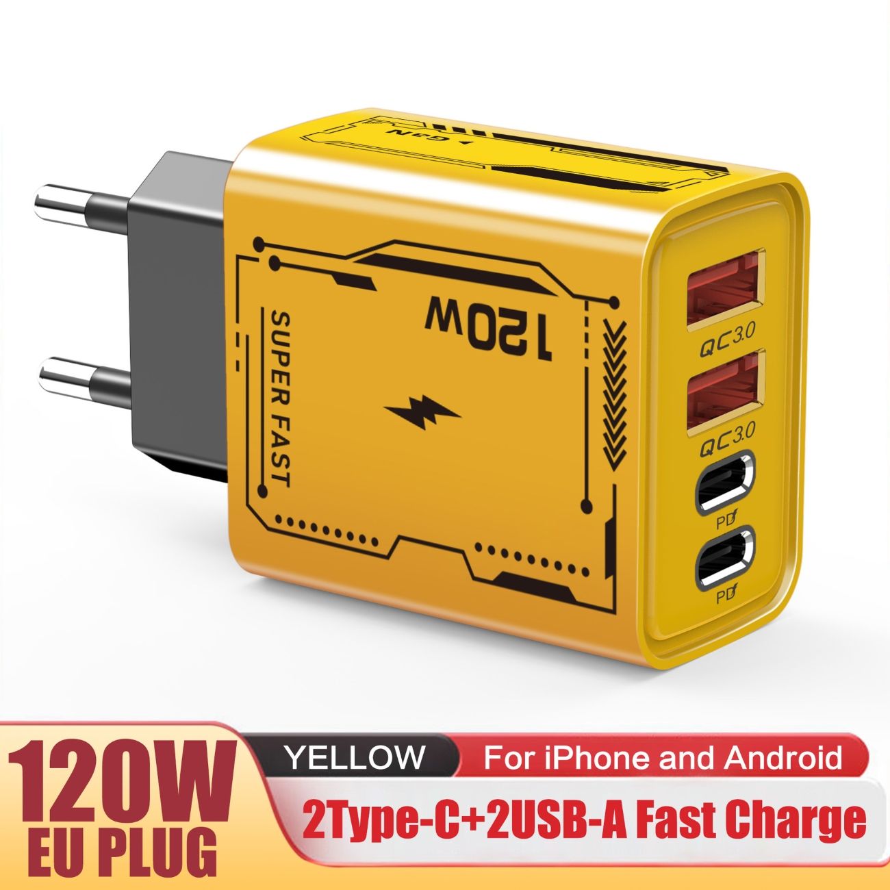 120W Dual PD + Dual USB Charger