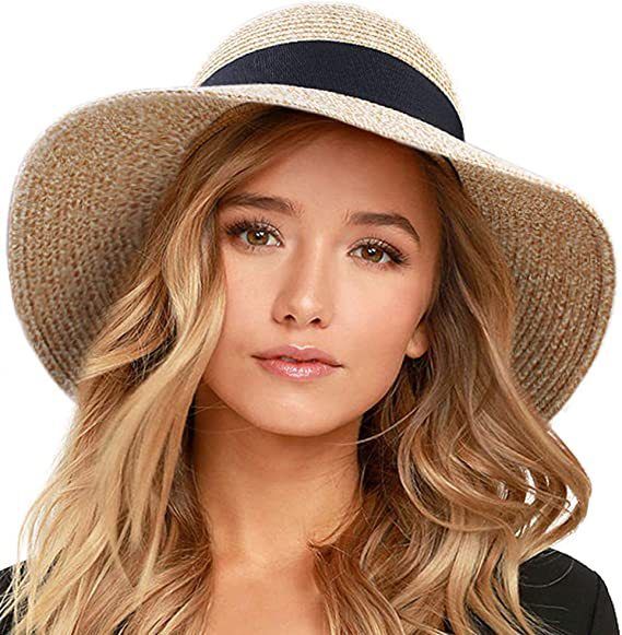 CM2210022 Women Sun Straw Hat Wide Brim Summer Hat Fold-able Roll up Floppy Beach Hats for Women Beach Cap Lightweight