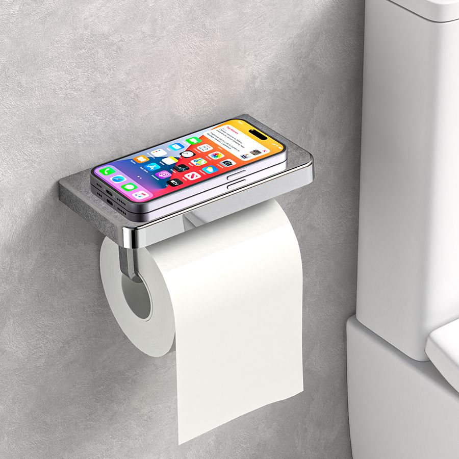 Toilet Paper Holder with Phone Shelf, Brass tissue holder，Adhesive or Screw Wall Mount Toilet Tissue Roll Holder, Rustproof & Multifunctional Stainless Steel Bathroom Storage Dispenser，(Polished Chrome)