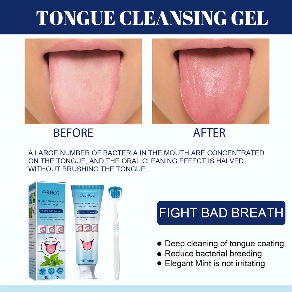 Eelhoe Tongue Coating Cleaning Gel Brush Scraper Oral Care Prevents Uccers Remove Odors Fresh Breath Effectively Inhibit