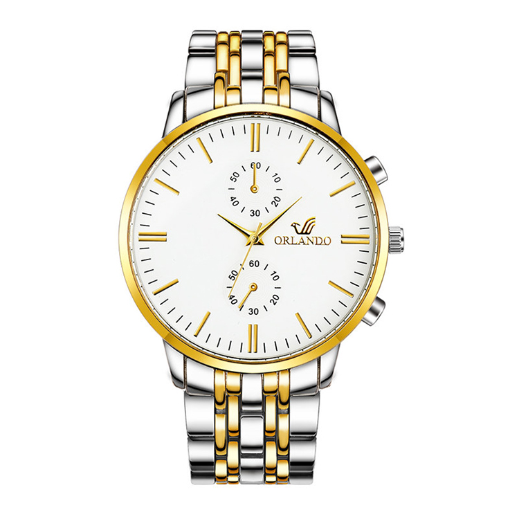 Men Watches New ORLANDO Fashion Quartz Watch Men's Silver Gold Plated Stainless Steel Wristwatch Masculino