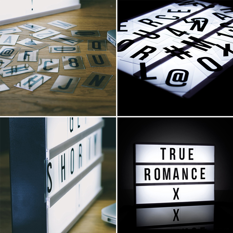 A6 Size LED Combination Night Light Box Lamp DIY Black Letters Cards AA Battery Cinema Lightbox