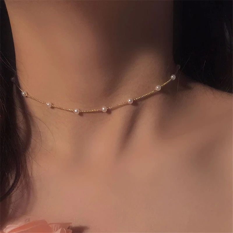 55333 Vintage Pearl Choker Necklaces For Women 2022 Crystal Star Chain Necklace Trendy Beads Pearl Chokers New Jewelry Gift