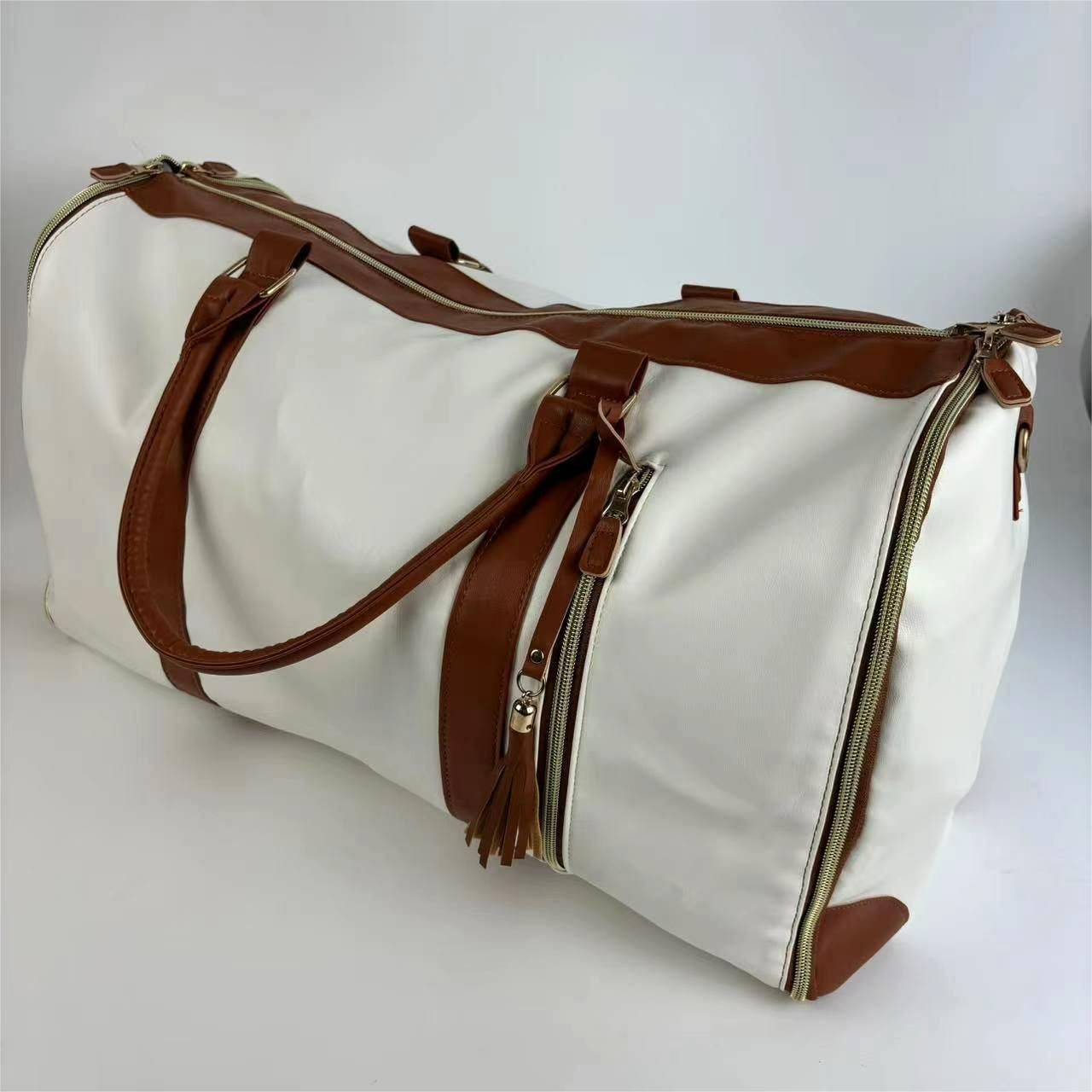 Large Capacity Folding Suit Bag Large PU Leather Shoulder Duffel Bag Portable Handheld Travel Bag
