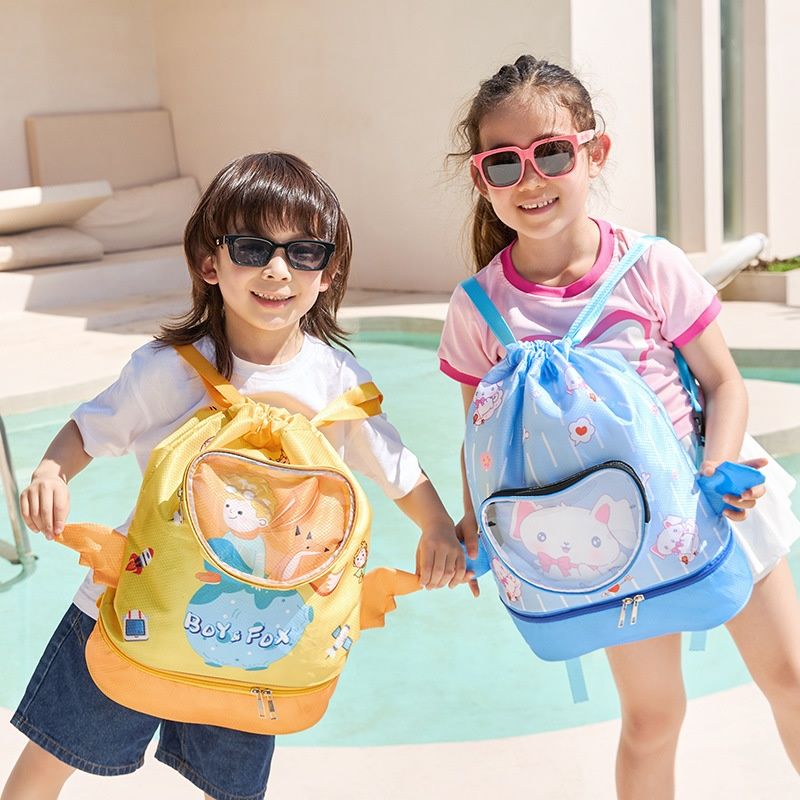 Cartoon Kids Oxford Cloth Swim Bag Waterproof Training Backpack Portable Large Capacity Clothes Storage Bag
