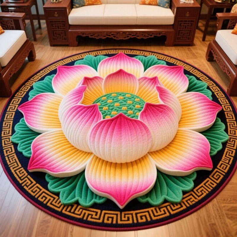 New Chinese style seat cushion，large size 100*100cm,80*80cm,60*60cm,40*40cm Lotus circular kneeling mat CRRSHOP Living room, bedroom, crystal velvet carpet,Soft, absorbent, non slip floor mat