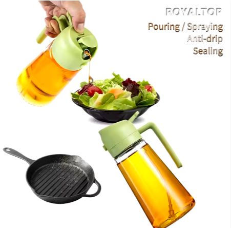 Glass Oil Sprayer Bottle Portable Kitchen Cooking Oil Dispenser for Food Use - 470ml