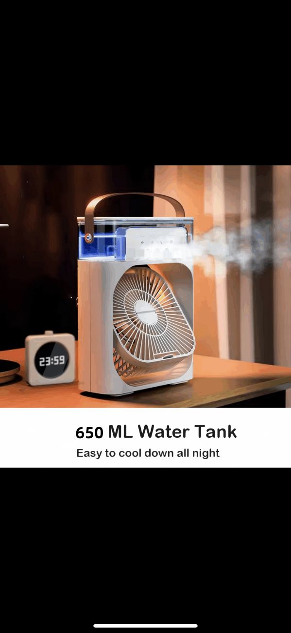 Air Conditioner USB Power Supply Desktop Misting Fan Air Conditioner Humidifier Cooling Fan with Night Light 650ml Water Tank,Night light, 650ml water tank