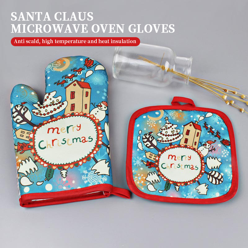 1 Pair Santa Claus Microwave Oven Gloves Anti-Hot And Heat Insulation Oven Gloves
