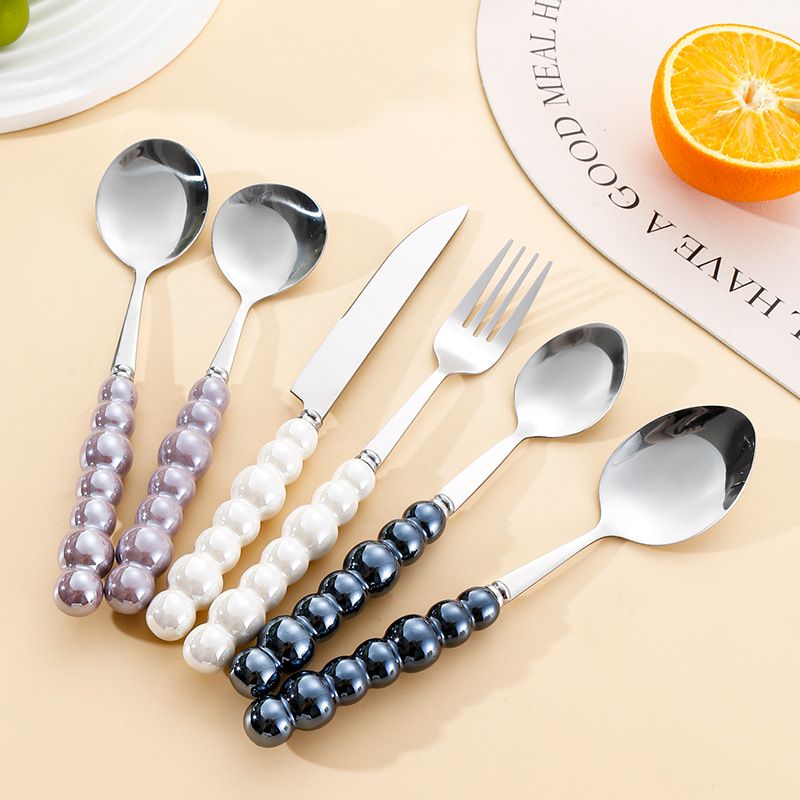 Creative Stainless Steel Knife Fork Spoon Set, Elegant Pearl Ceramic Handle Tableware, Household Steak Western Food Cutlery for Daily Dining and Party Use