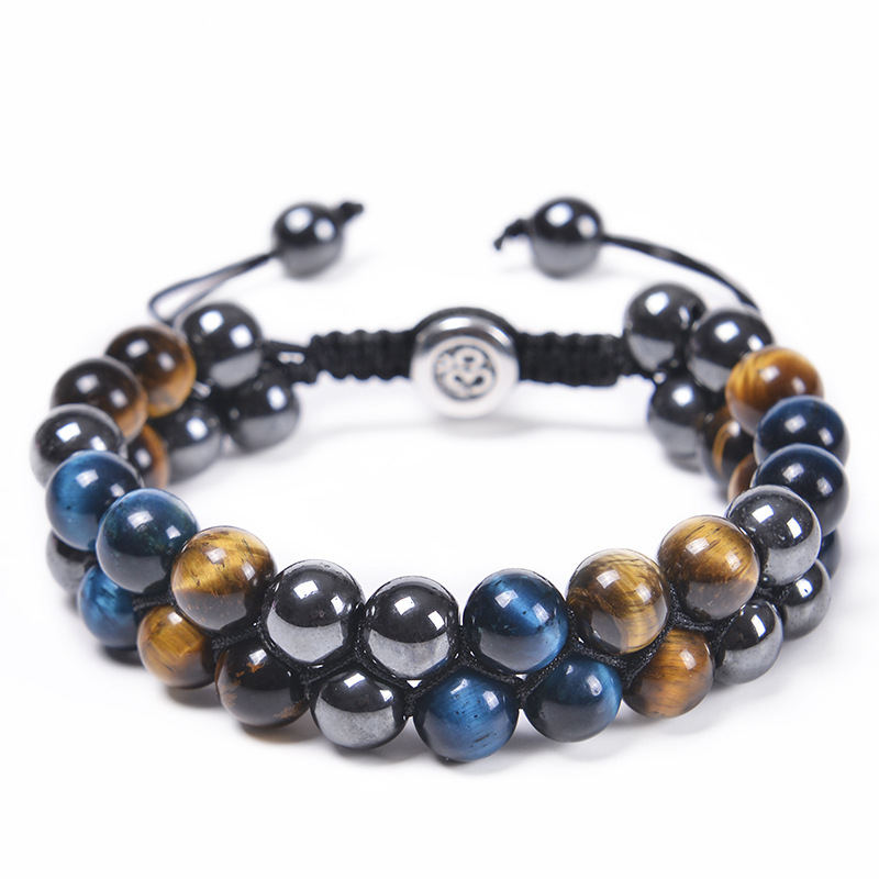 blue tiger eye stone bracelet men's and women's double woven natural stone beaded bracelet