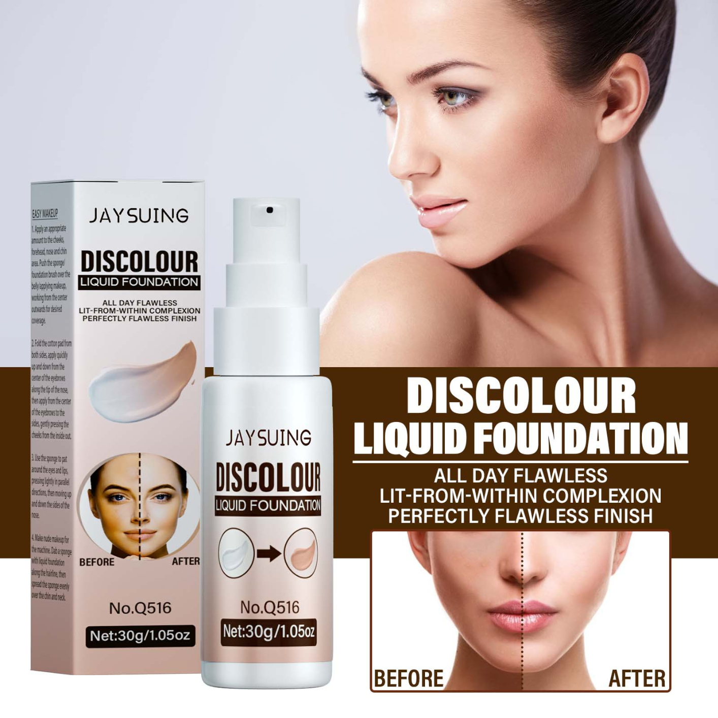 Temperature-Changing Complexion Liquid Foundation, Brightening Color-Changing Concealer Delicate Moisturizing Oil Control Foundation Cosmetics Matte Finish Liquid Foundation
