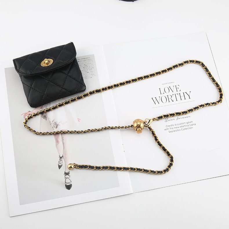 New small golden ball waist chain bag female French small fragrant wind diamond check belt bag 757