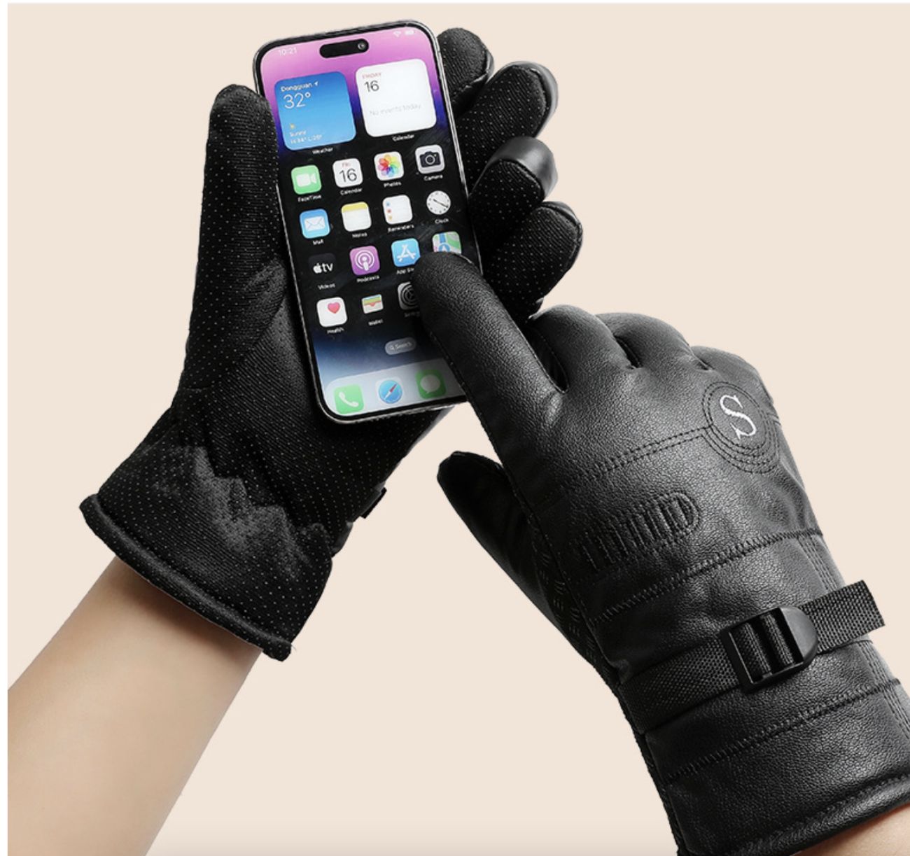 Men's riding gloves Warm waterproof windproof motorcycle riding PU cotton gloves